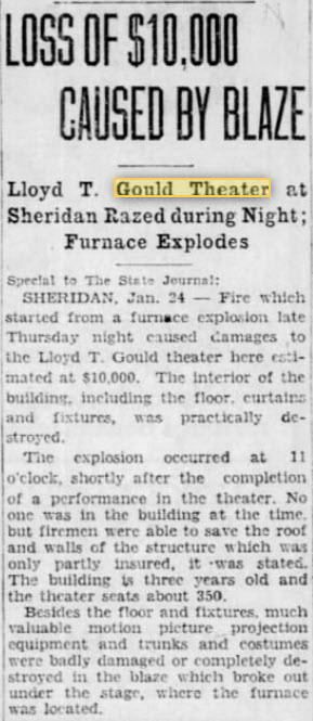 Gould Theater - Jan 24 1930 Article On Fire